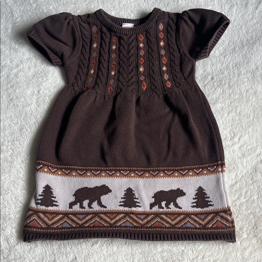 Gymboree Brown Knit Dress with Bear and Tree Design